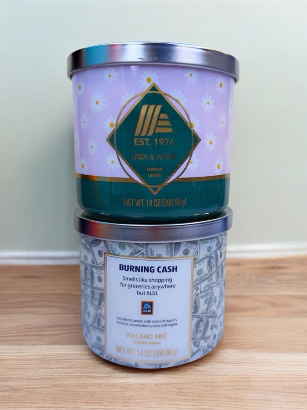 ALDI Burning Cash and Linen & Amber Limited Edition Scented Candle